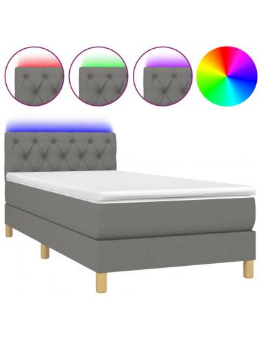 Letto a Molle Materasso e LED Grigio Scuro 80x200 cm in Tessuto