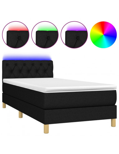 Letto a Molle con Materasso e LED Nero 80x200 cm in Tessuto