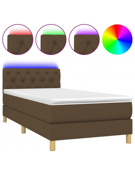 Letto a Molle Materasso e LED Marrone Scuro 80x200cm in Tessuto