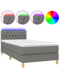 Letto a Molle Materasso e LED Grigio Scuro 90x200 cm in Tessuto 2
