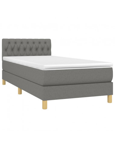 Letto a Molle Materasso e LED Grigio Scuro 90x200 cm in Tessuto