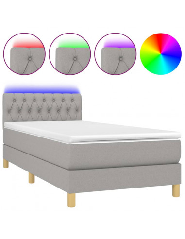 Letto a Molle Materasso e LED Grigio Chiaro 100x200 cm Tessuto