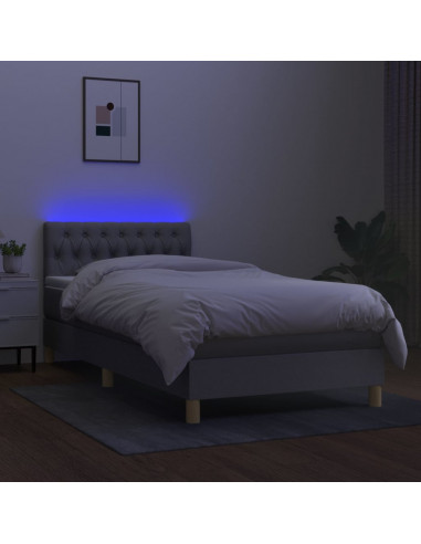 Letto a Molle Materasso e LED Grigio Chiaro 100x200 cm Tessuto