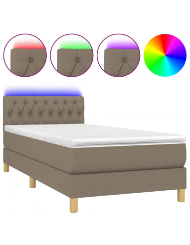 Letto a Molle con Materasso e LED Tortora 100x200cm in Tessuto