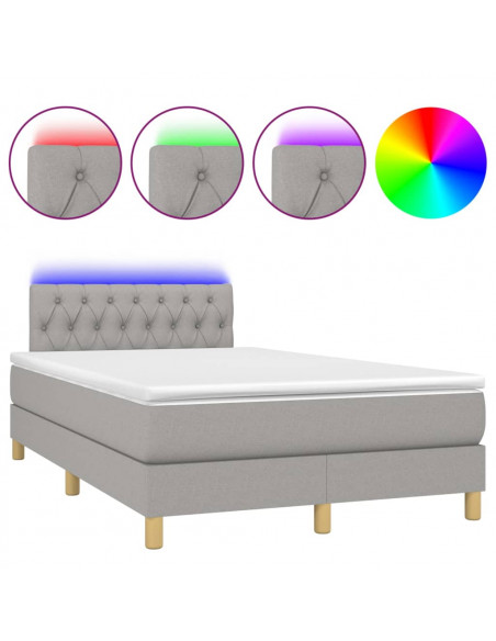 Letto a Molle Materasso e LED Grigio Chiaro 120x200 cm Tessuto