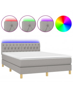 Letto a Molle Materasso e LED Grigio Chiaro 140x190 cm Tessuto 2