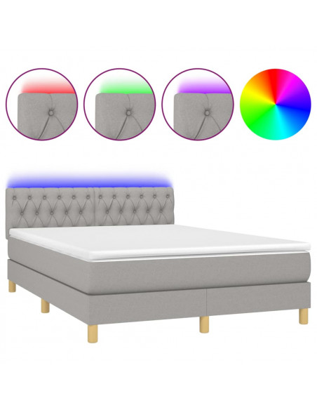 Letto a Molle Materasso e LED Grigio Chiaro 140x190 cm Tessuto