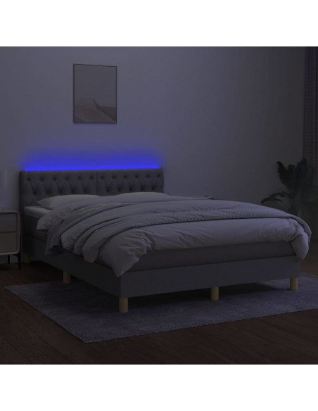Letto a Molle Materasso e LED Grigio Chiaro 140x190 cm Tessuto