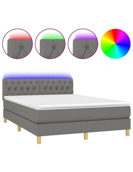 Letto a Molle Materasso e LED Grigio Scuro 140x200cm in Tessuto