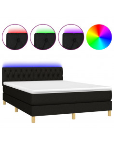Letto a Molle con Materasso e LED Nero 140x200 cm in Tessuto 2
