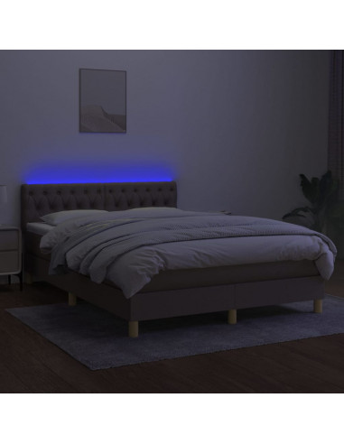Letto a Molle con Materasso e LED Tortora 140x200 cm in Tessuto
