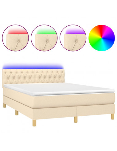 Letto a Molle con Materasso e LED Crema 140x200 cm in Tessuto