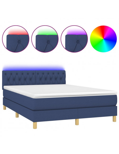 Letto a Molle con Materasso e LED Blu 140x200 cm in Tessuto