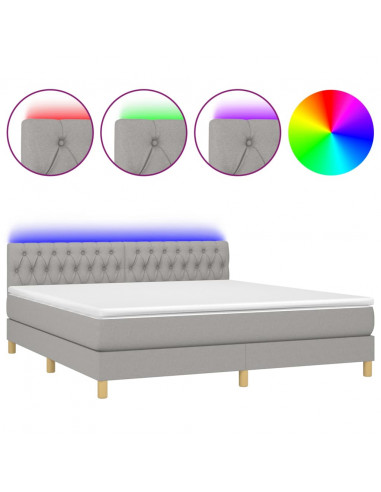 Letto a Molle Materasso e LED Grigio Chiaro 180x200 cm Tessuto