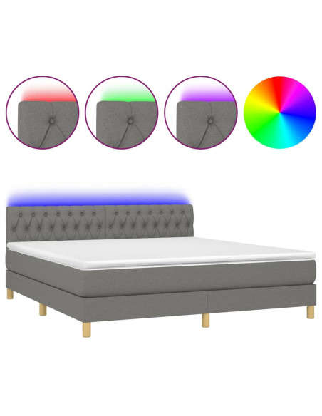 Letto a Molle Materasso e LED Grigio Scuro 180x200cm in Tessuto