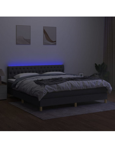 Letto a Molle Materasso e LED Grigio Scuro 180x200cm in Tessuto