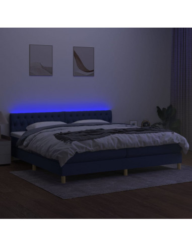Letto a Molle Materasso e LED Blu 200x200cm in Tessuto