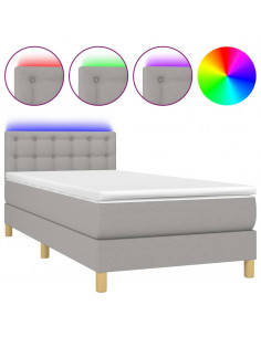 Letto a Molle Materasso e LED Grigio Chiaro 90x200 cm Tessuto 2