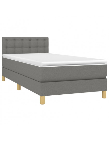 Letto a Molle Materasso e LED Grigio Scuro 90x200 cm in Tessuto