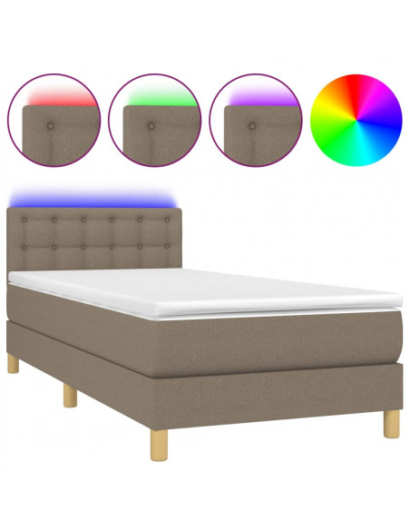 Letto a Molle con Materasso e LED Tortora 100x200cm in Tessuto