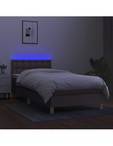 Letto a Molle con Materasso e LED Tortora 100x200cm in Tessuto