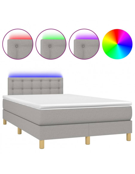 Letto a Molle Materasso e LED Grigio Chiaro 120x200 cm Tessuto