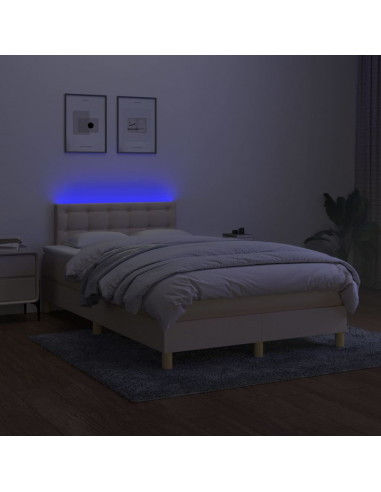 Letto a Molle con Materasso e LED Crema 120x200cm in Tessuto