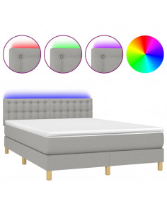 Letto a Molle Materasso e LED Grigio Chiaro 140x190 cm Tessuto 2