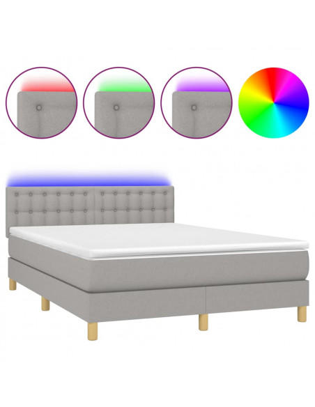 Letto a Molle Materasso e LED Grigio Chiaro 140x200 cm Tessuto