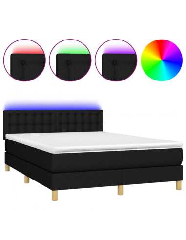 Letto a Molle con Materasso e LED Nero 140x200 cm in Tessuto
