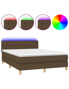 Letto a Molle Materasso e LED Marrone Scuro 140x200 cm Tessuto 2