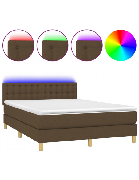 Letto a Molle Materasso e LED Marrone Scuro 140x200 cm Tessuto