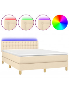 Letto a Molle con Materasso e LED Crema 140x200 cm in Tessuto 2