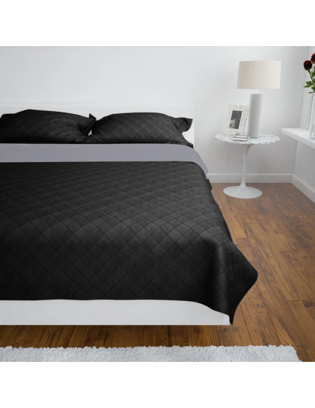 Oboustranný prošívaný přehoz na postel černo-šedý 170 x 210 cm