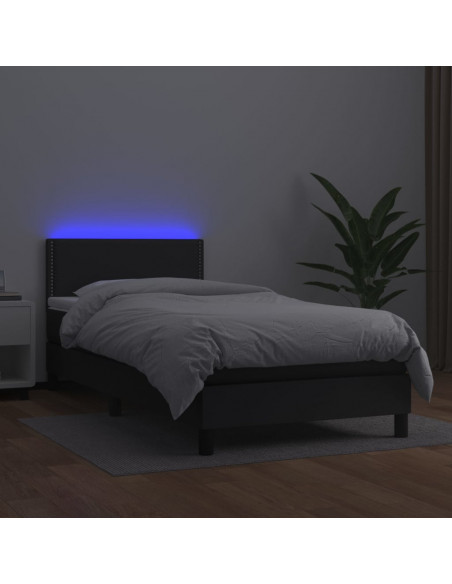Giroletto a Molle con Materasso e LED Nero 90x200 cm Similpelle