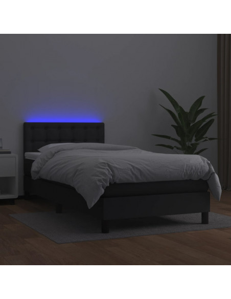 Giroletto a Molle con Materasso e LED Nero 90x200 cm Similpelle