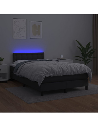 Giroletto a Molle con Materasso e LED Nero 120x200cm Similpelle