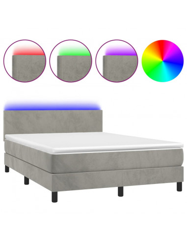 Letto a Molle Materasso e LED Grigio Chiaro 140x200 cm Velluto