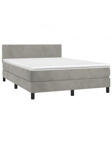 Letto a Molle Materasso e LED Grigio Chiaro 140x200 cm Velluto