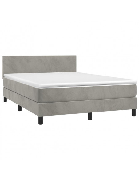Letto a Molle Materasso e LED Grigio Chiaro 140x200 cm Velluto