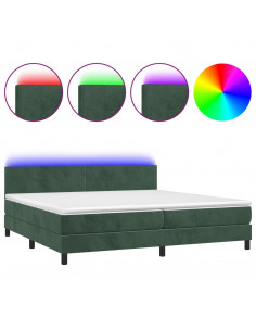 Letto a Molle con Materasso e LED Verde Scuro 200x200cm Velluto 2