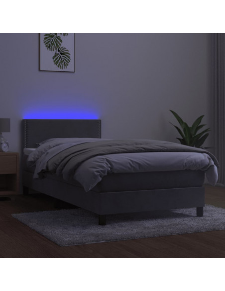 Letto a Molle Materasso e LED Grigio Chiaro 90x200 cm Velluto