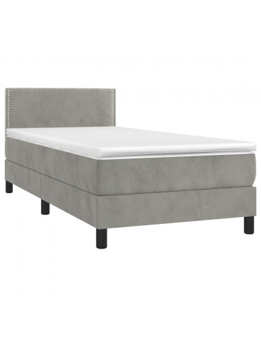 Letto a Molle Materasso e LED Grigio Chiaro 90x200 cm Velluto