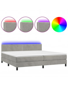 Letto a Molle Materasso e LED Grigio Chiaro 200x200 cm Velluto 2