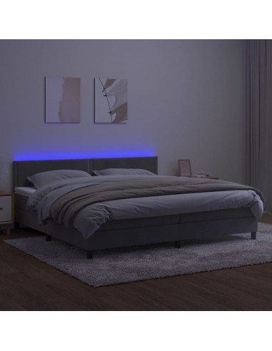 Letto a Molle Materasso e LED Grigio Chiaro 200x200 cm Velluto