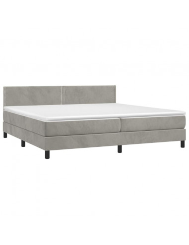 Letto a Molle Materasso e LED Grigio Chiaro 200x200 cm Velluto