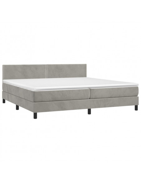Letto a Molle Materasso e LED Grigio Chiaro 200x200 cm Velluto