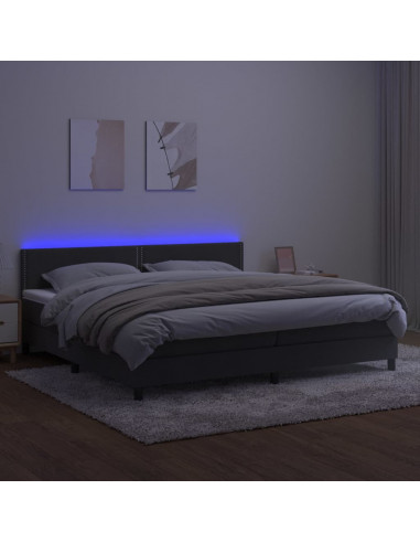 Letto a Molle con Materasso e LED Grigio Scuro 200x200 cm