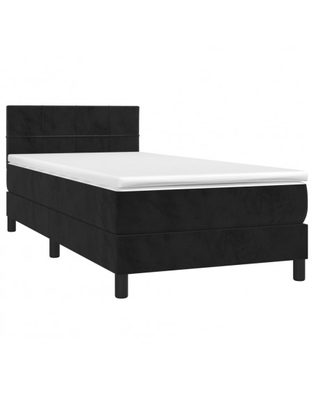 Letto a Molle con Materasso e LED Nero 100x200 cm in Velluto