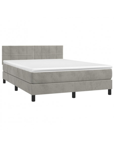 Letto a Molle Materasso e LED Grigio Chiaro 140x200 cm Velluto